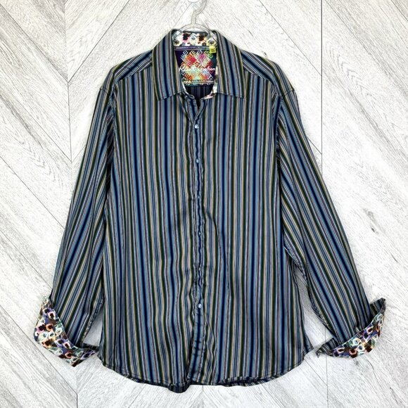Robert Graham Shirt Mens Size XL Classic Fit Long Sleeve Striped Flip Cuff